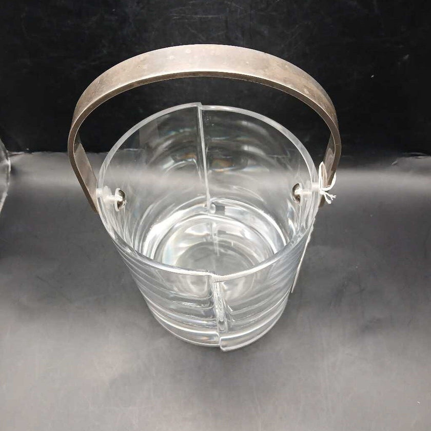 Mid Century Glass Ice Bucket with Stainless Handle