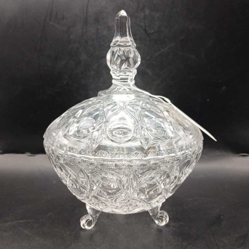 Vintage Footed Round Crystal Covered Candy Dish
