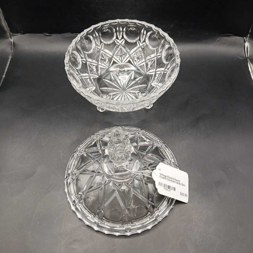 Vintage Footed Round Crystal Covered Candy Dish