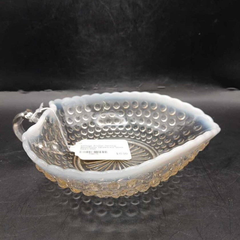 Vintage Anchor Hocking Moonstone Opalescent Glass Heart Dish