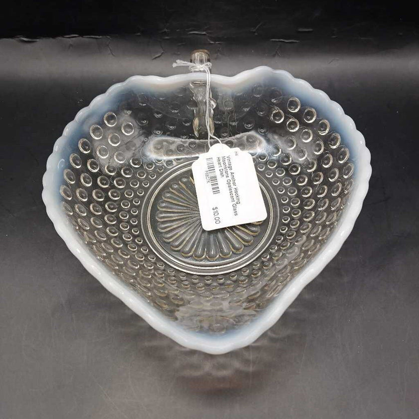 Vintage Anchor Hocking Moonstone Opalescent Glass Heart Dish