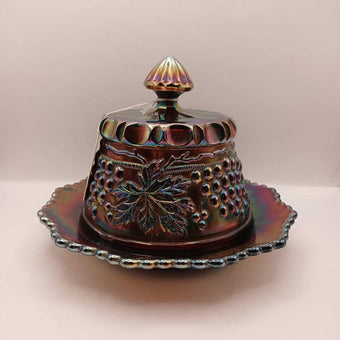 Antique Iridescent Cobalt Blue Covered Butter / Cheese Dish 