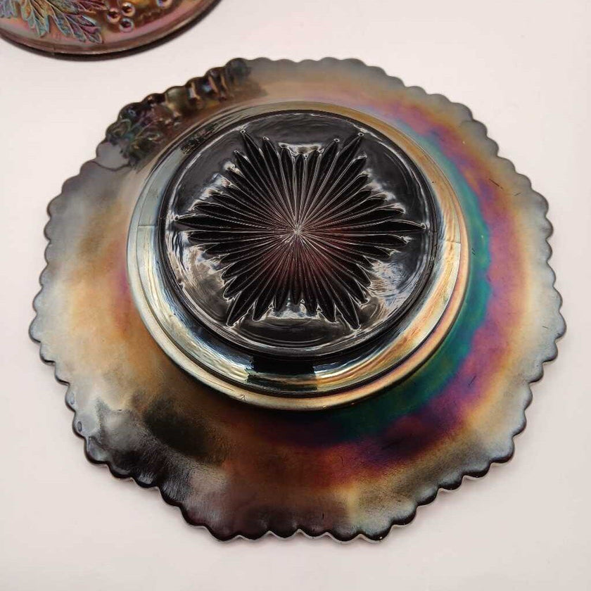 Antique Iridescent Cobalt Blue Covered Butter / Cheese Dish 