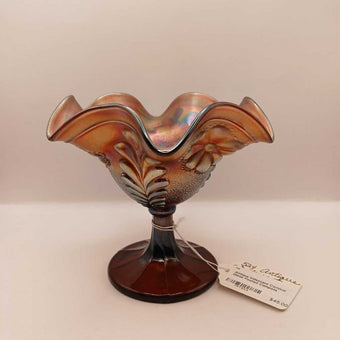 Antique Iridescent Carnival Glass Footed Compote