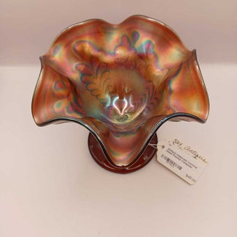 Antique Iridescent Carnival Glass Footed Compote