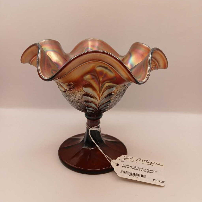Antique Iridescent Carnival Glass Footed Compote