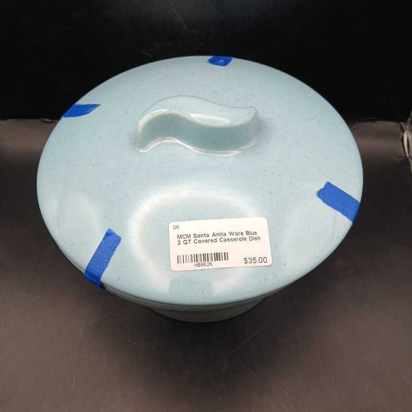 MCM Santa Anita Ware Blue 2 QT Covered Casserole Dish