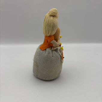 Vintage Girl Figurine Pin Cushion / Tape Measure, Made in Japan