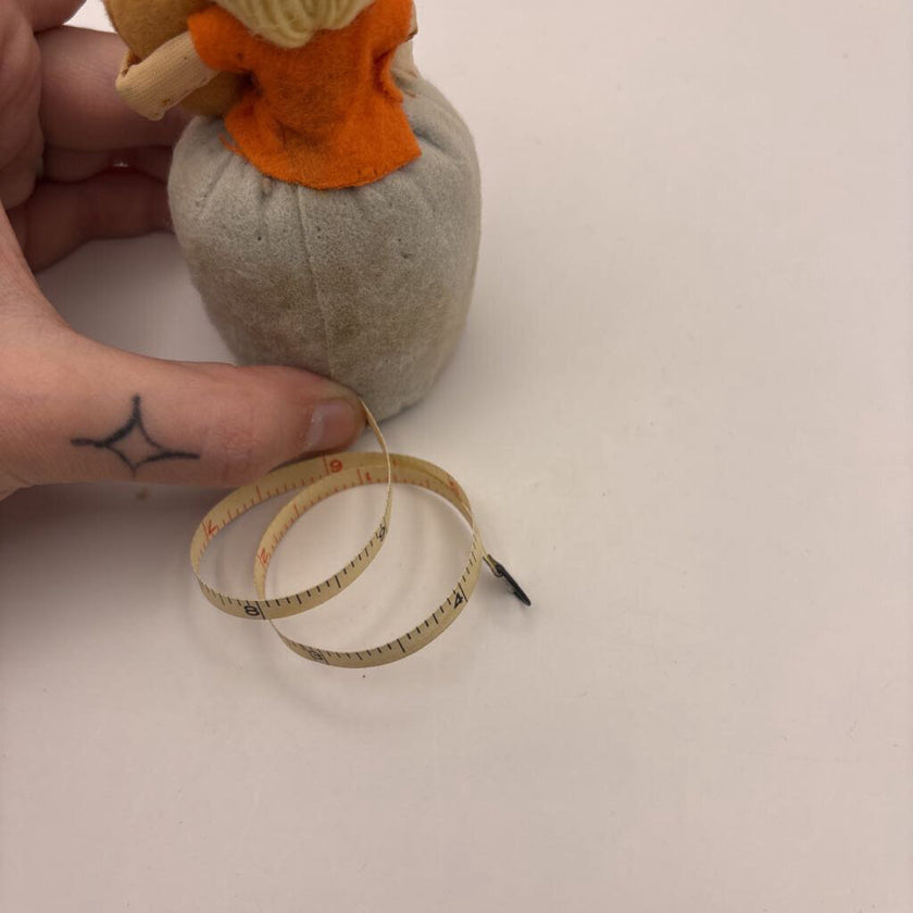 Vintage Girl Figurine Pin Cushion / Tape Measure, Made in Japan