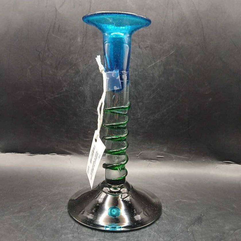 Handblown Art Glass Candle Holder w/Applied Rigoree