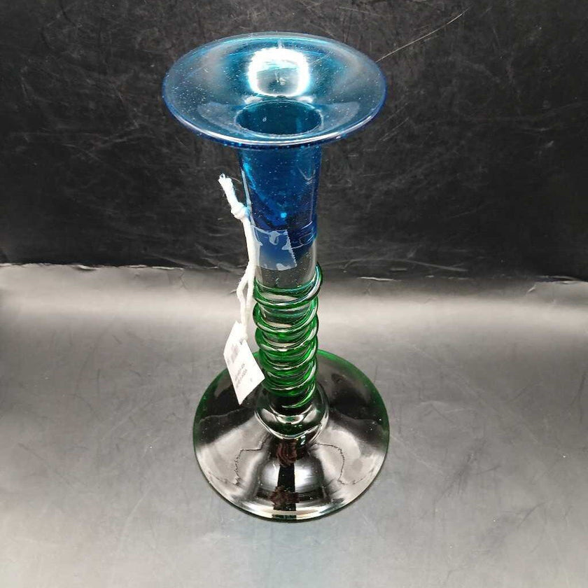 Handblown Art Glass Candle Holder w/Applied Rigoree