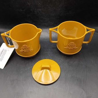 Arrow Plastic Table Mates Sugar & Creamer Set USA Olive Green Floral 3 Piece Set