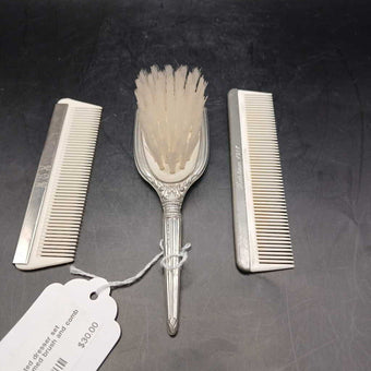 Silver plated dresser set monogrammed brush and comb set 1984