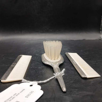Silver plated dresser set monogrammed brush and comb set 1984