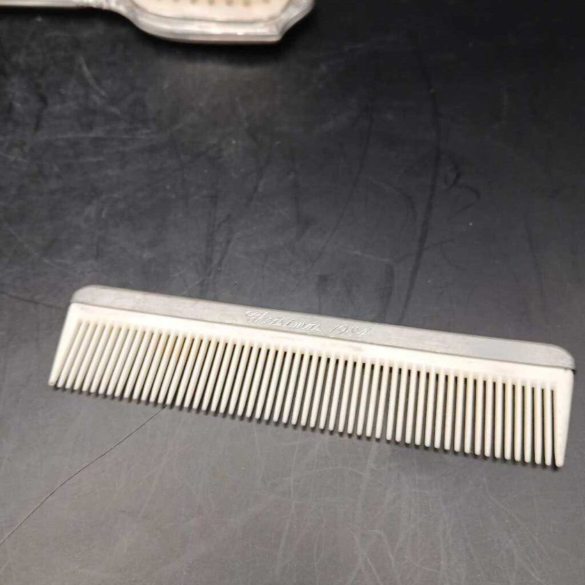 Silver plated dresser set monogrammed brush and comb set 1984