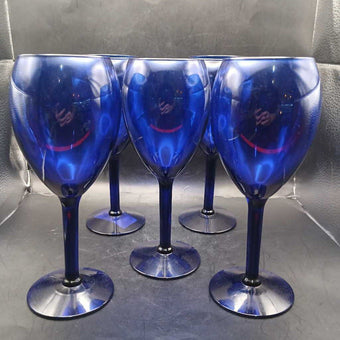 Cobalt blue long neck glasses set of 5