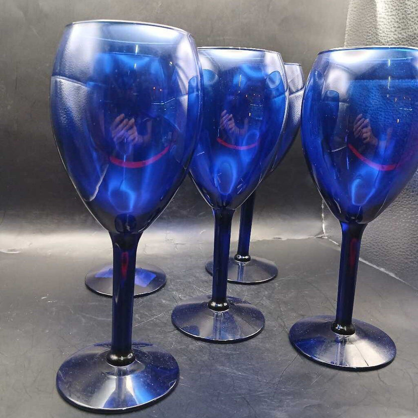 Cobalt blue long neck glasses set of 5