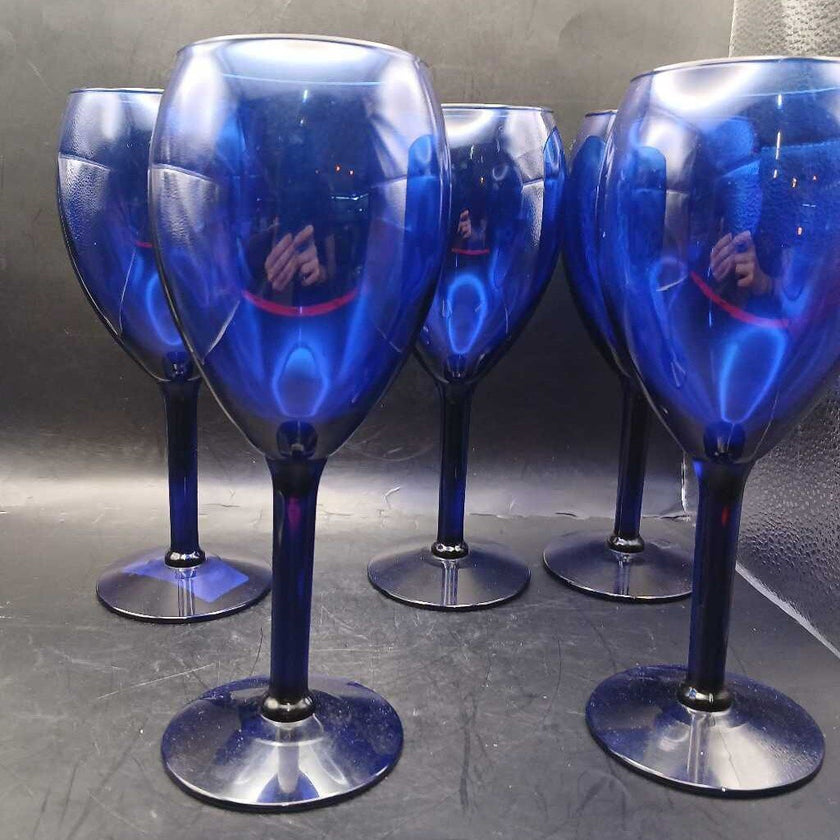 Cobalt blue long neck glasses set of 5