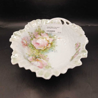 Antique Silesia China Bowl with roses & piercing