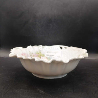 Antique Silesia China Bowl with roses & piercing