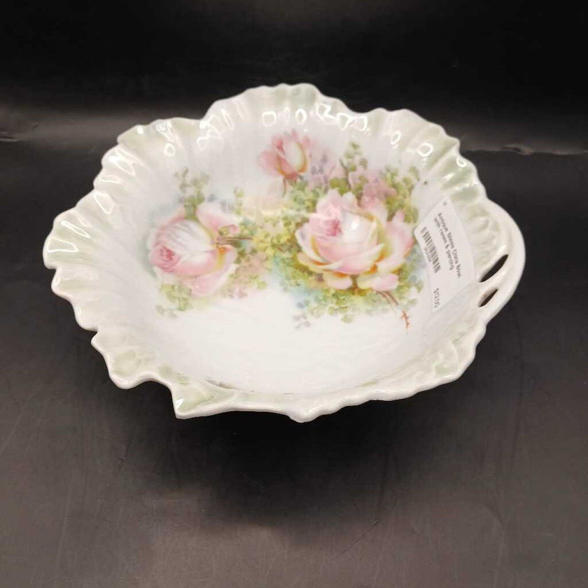 Antique Silesia China Bowl with roses & piercing