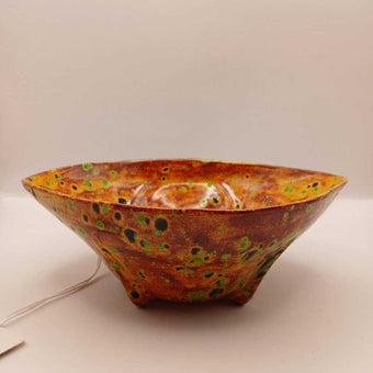 *AS IS* 70s Drip Glaze Studio Pottery Footed Bowl Orange Handmade Signed Ivey 1977