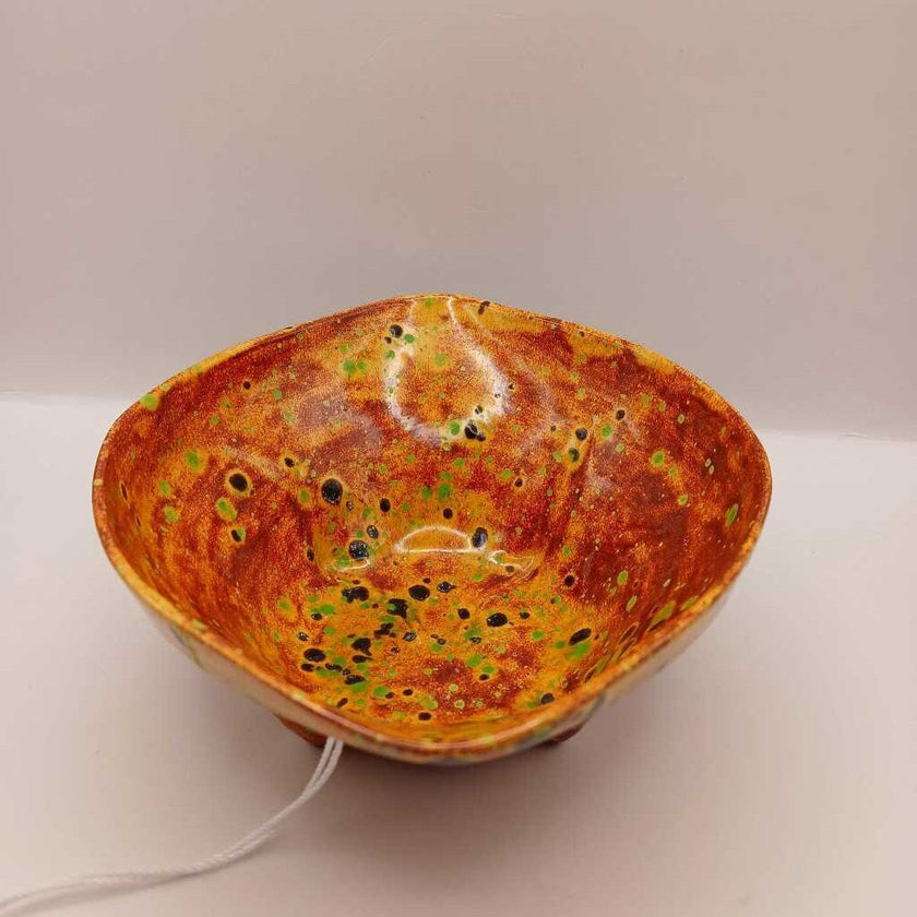 *AS IS* 70s Drip Glaze Studio Pottery Footed Bowl Orange Handmade Signed Ivey 1977