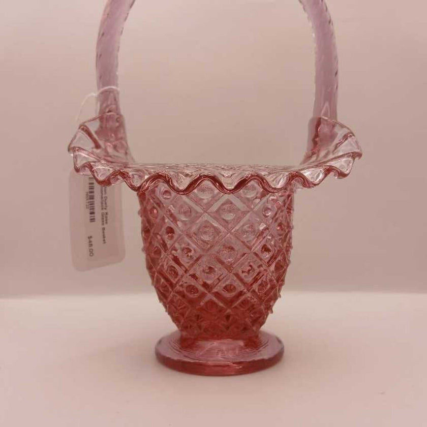 Fenton Dusty Rose Diamond/lace Glass Basket