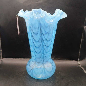 Blue ruffle glass vase