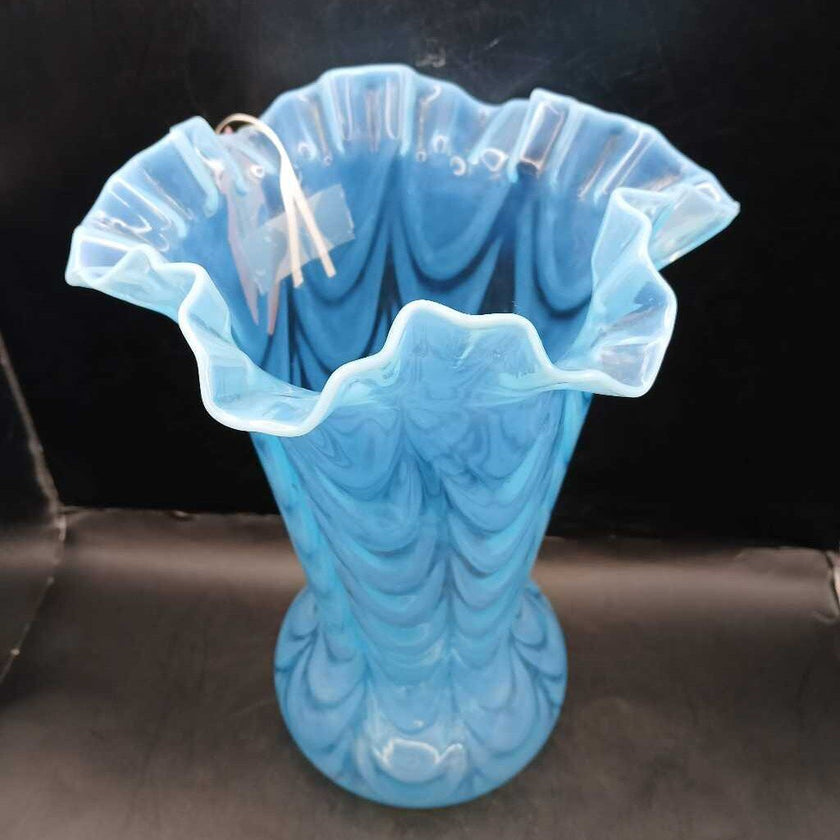 Blue ruffle glass vase