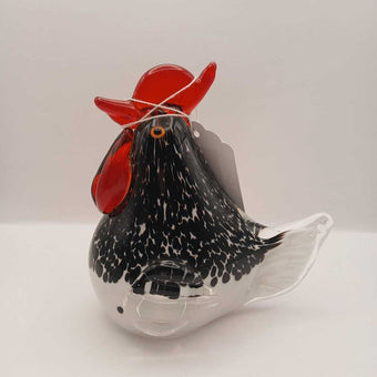 Black & White Glass Rooster VTG Rare Rikare