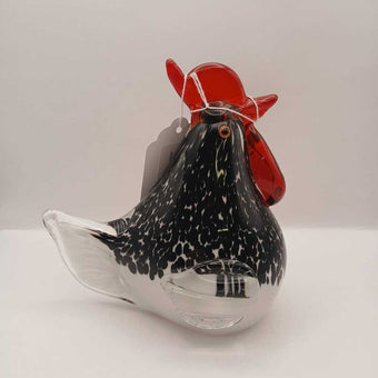 Black & White Glass Rooster VTG Rare Rikare