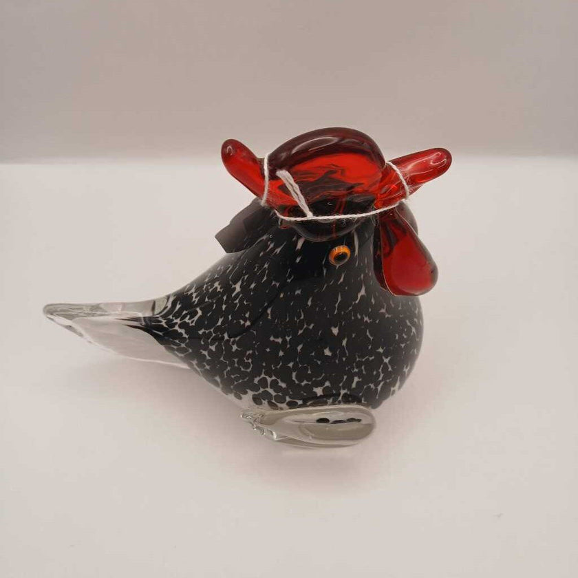 Black & White Glass Rooster VTG Rare Rikare