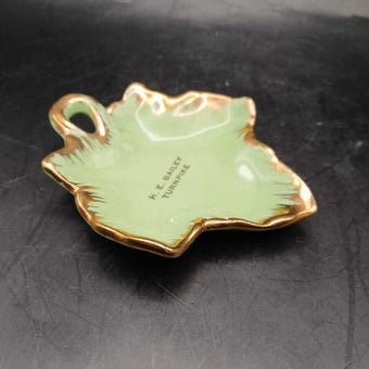 Vintage candy dish USA Green Gold Trim HE Bailey turnpike dish