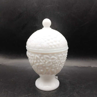 Avon milk glass compote floral candy dish
