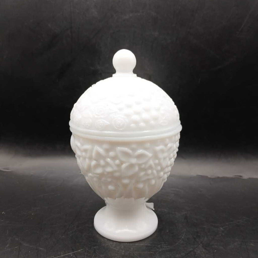 Avon milk glass compote floral candy dish