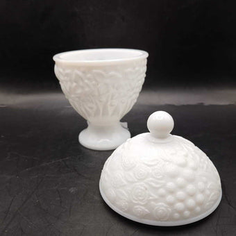 Avon milk glass compote floral candy dish
