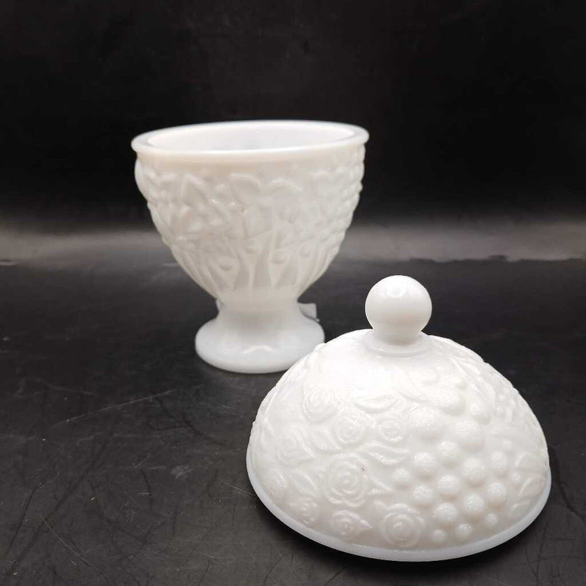Avon milk glass compote floral candy dish