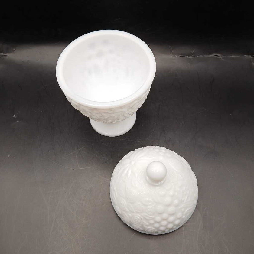 Avon milk glass compote floral candy dish