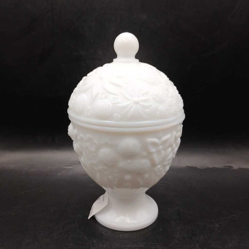 Avon milk glass compote floral candy dish
