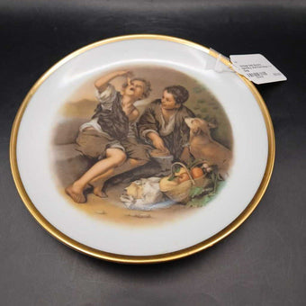 Vintage Selb Bavaria Germany Wall Plate Boys + a Dog