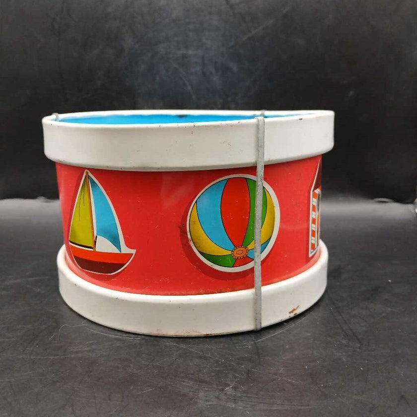 Vintage Ohio Art Red And Blue Toy Metal Drum