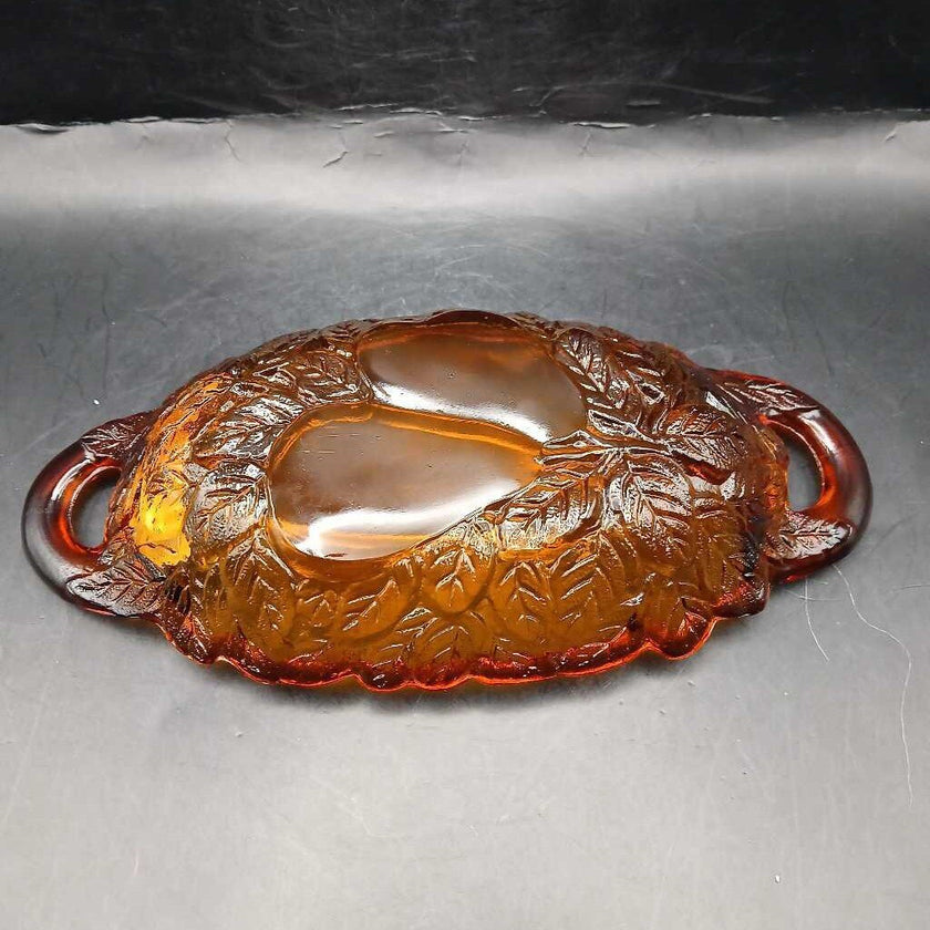 Amber glass tray with pear design