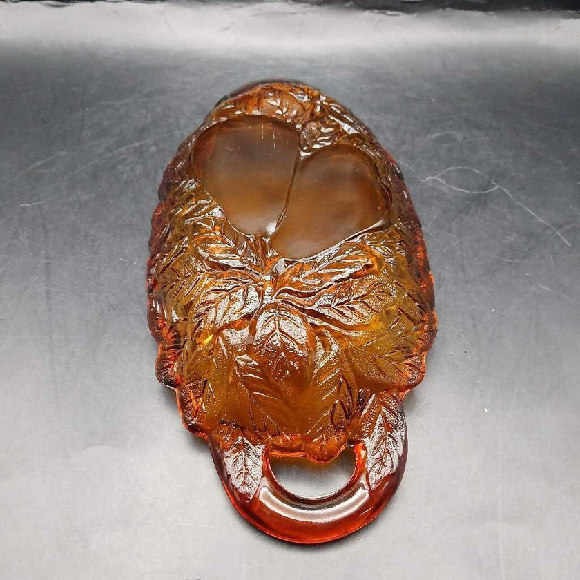 Amber glass tray with pear design