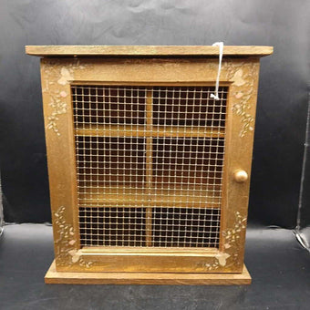 Distressed Gold and Floral with Screen Door Display Cabinet