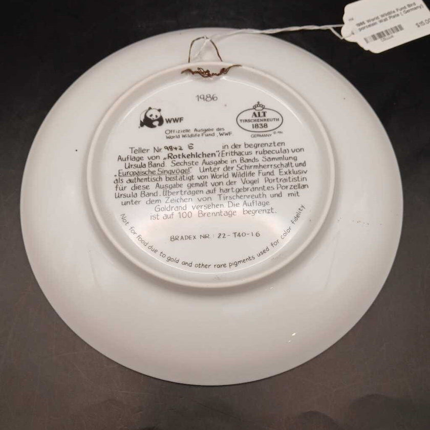 1986 World Wildlife Fund Bird porcelain Wall Plate ( Germany)