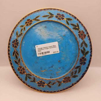 Vintage Chinese Cobalt Blue Cloisonne Dragon Decorative Plate