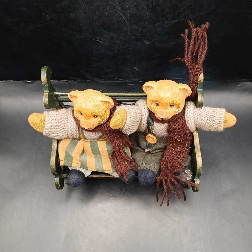 2 Teddy Bears on a Park Bench
