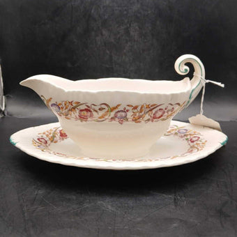 Wedgwood Etruria Cornflower Gravy Boat with Attached Plate