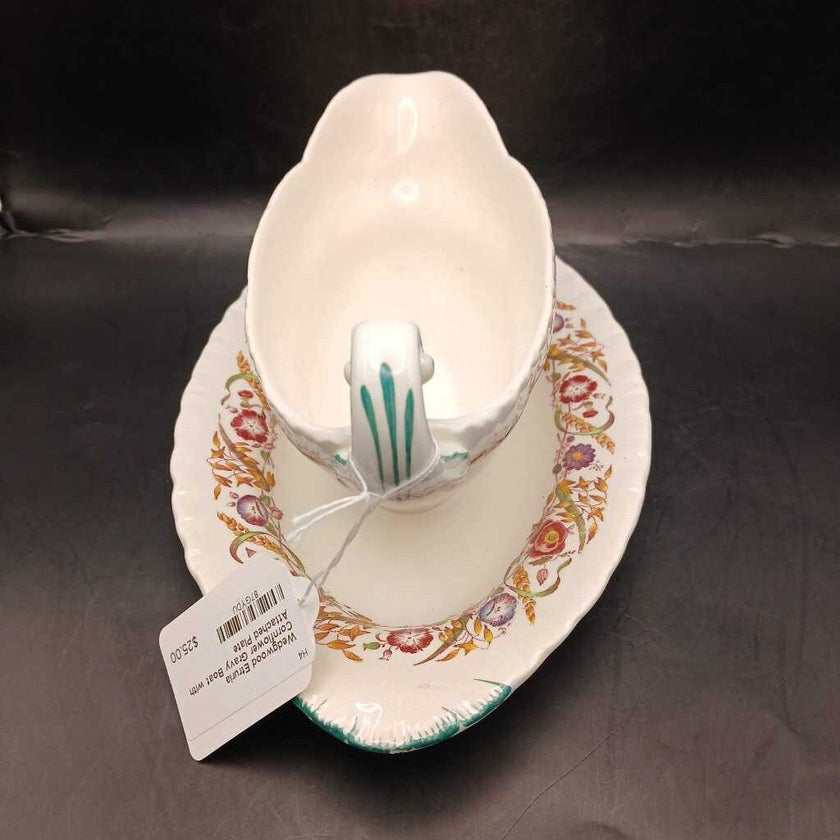 Wedgwood Etruria Cornflower Gravy Boat with Attached Plate